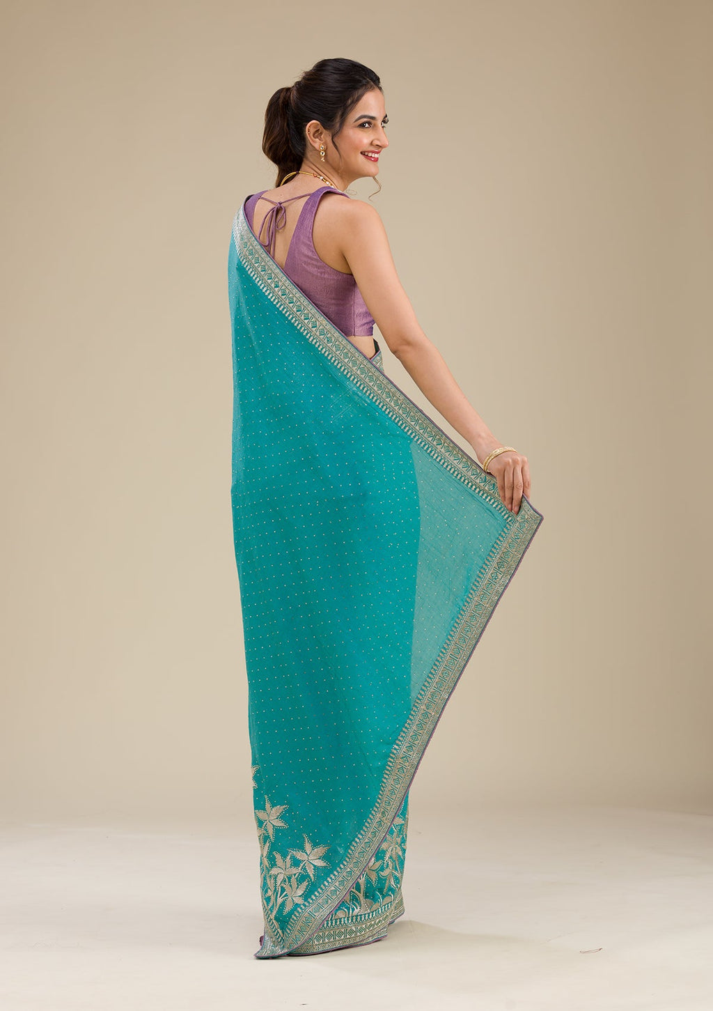 Turquoise Blue Zariwork Art Silk Saree