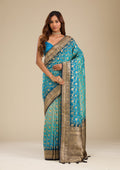 Turquoise Blue Zariwork (Gold) Silk Saree