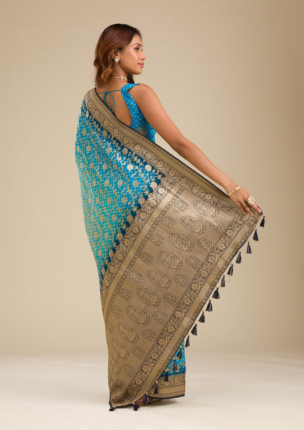 Turquoise Blue Zariwork (Gold) Silk Saree