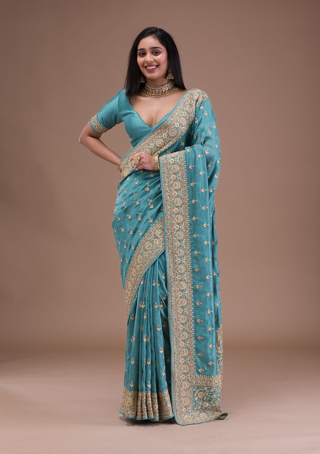 Sea Green Zariwork Raw Silk Saree