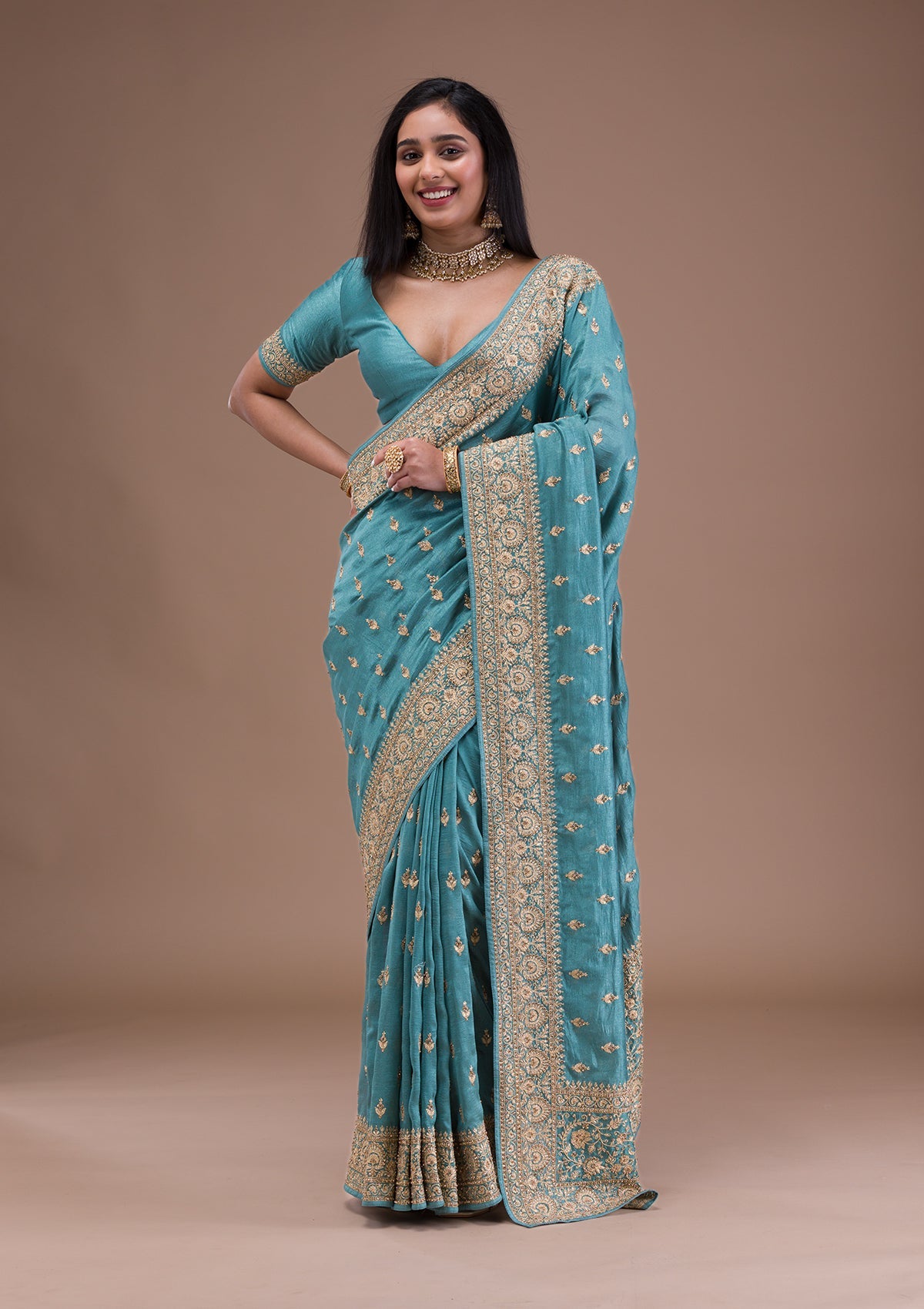 Sea Green Zariwork Raw Silk Saree