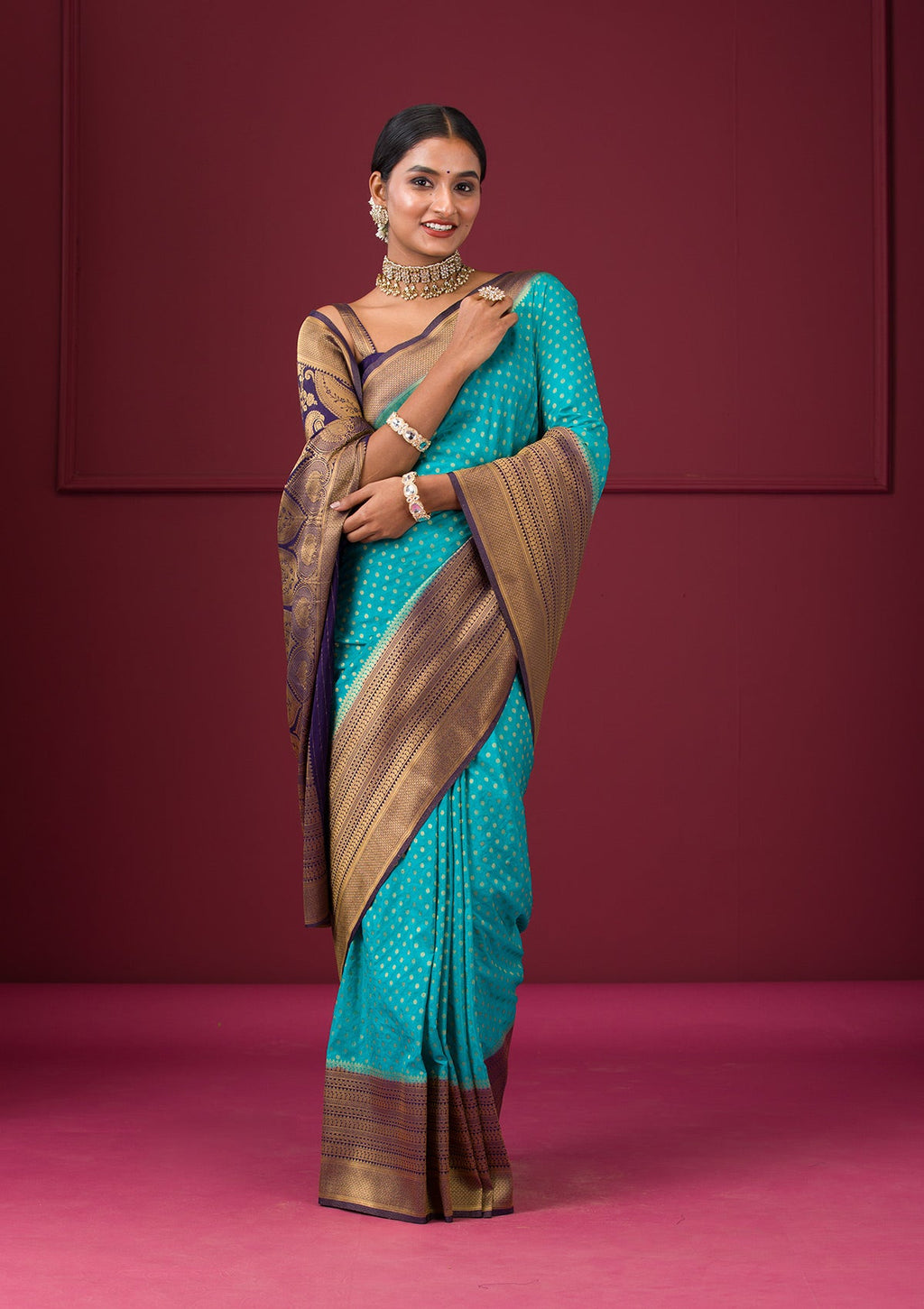 Turquoise Blue Zariwork Soft Silk Saree