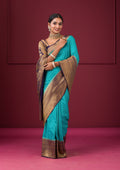 Turquoise Blue Zariwork Soft Silk Saree