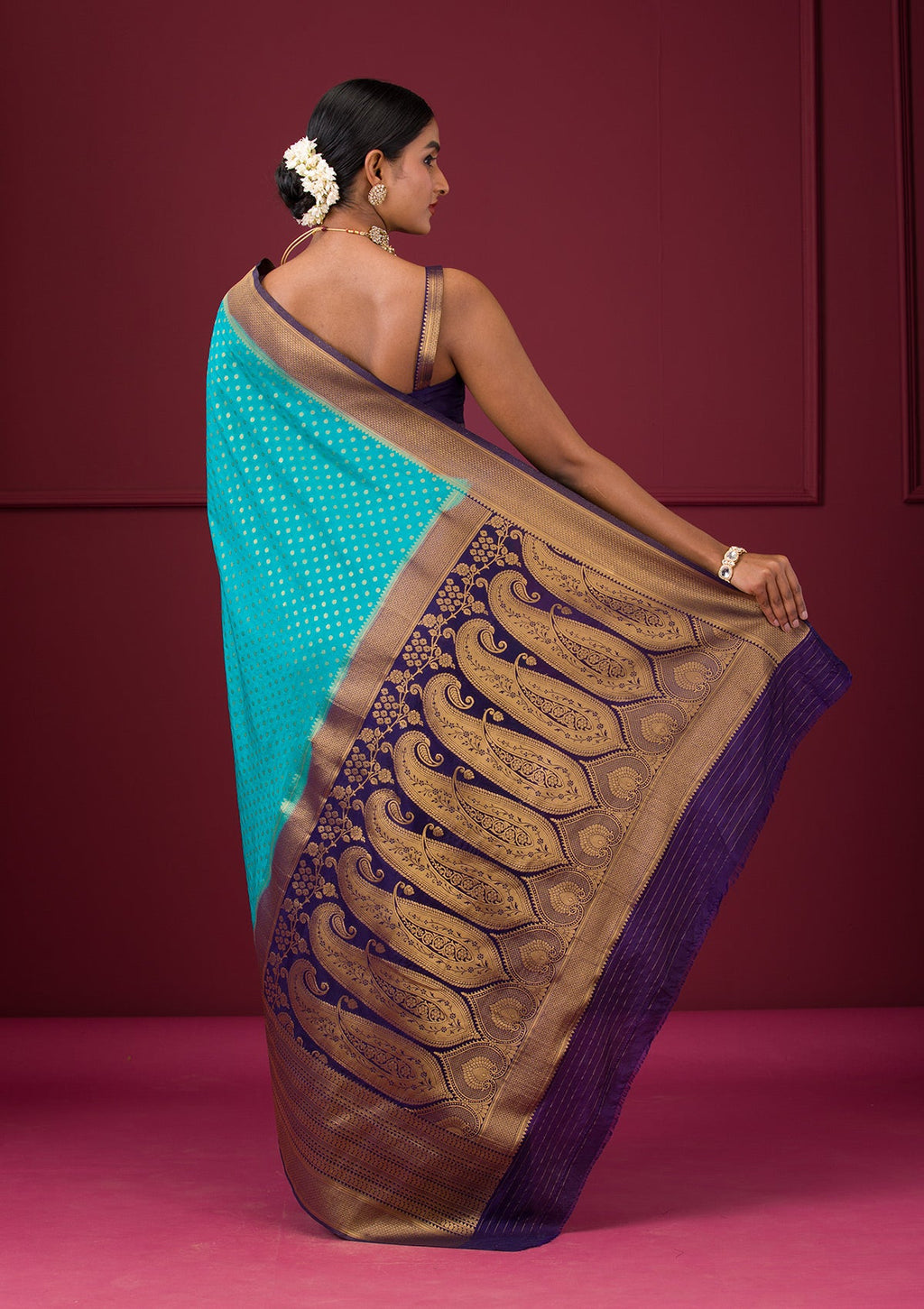 Turquoise Blue Zariwork Soft Silk Saree