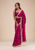 Wine Gotapatti Raw Silk Saree