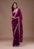 Wine Zariwork (Silver) Crepe Saree
