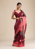 Wine Printed Art Silk Saree