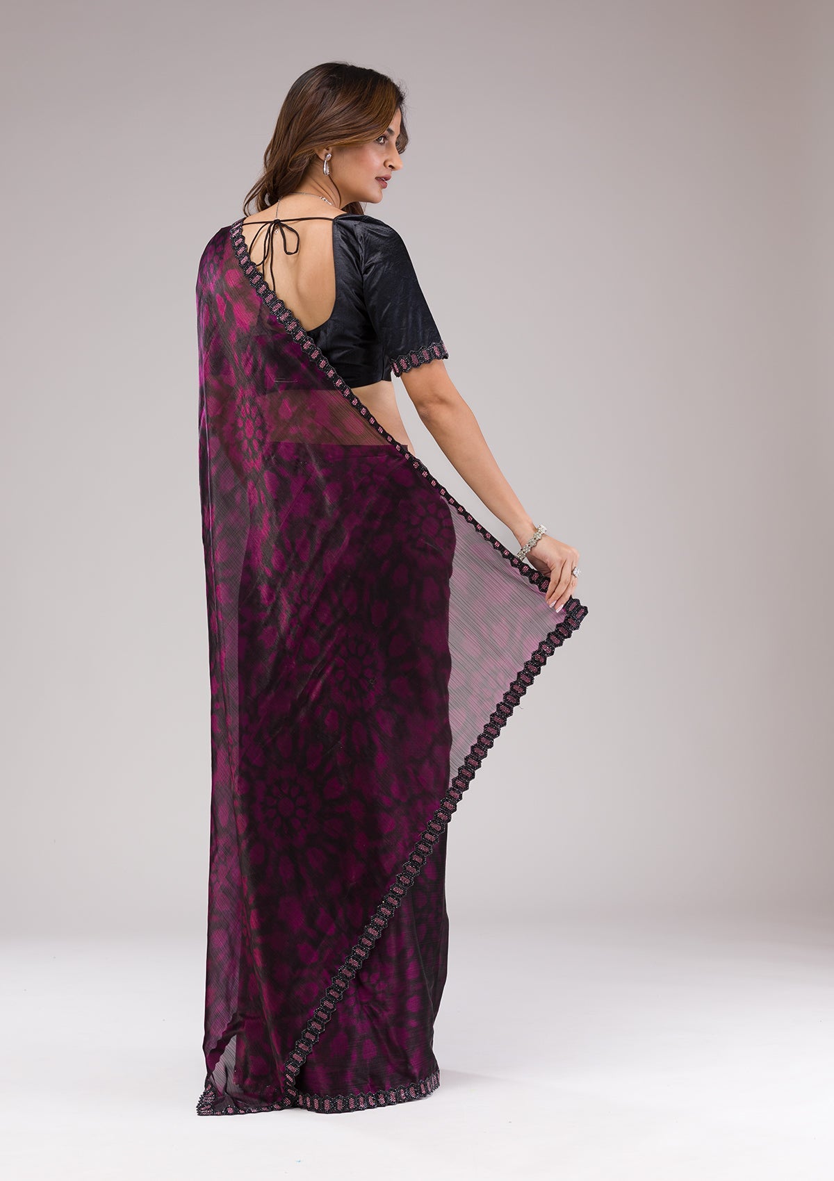 Wine Stonework (Gold) Georgette Saree