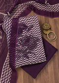 Wine Printed Semi Crepe Unstitched Salwar Suit