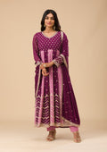 Wine Silver Zariwork Georgette Readymade Salwar Suit