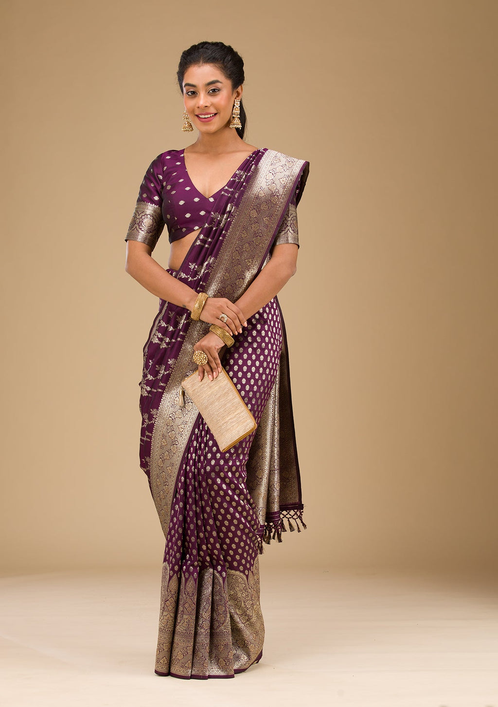 Wine Stonework Art Silk Saree