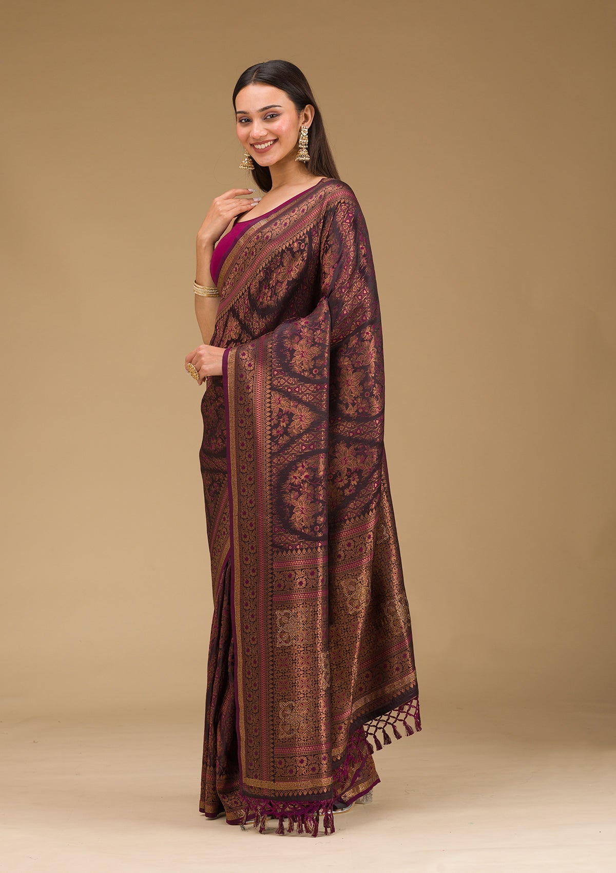 Wine Stonework Art Silk Saree