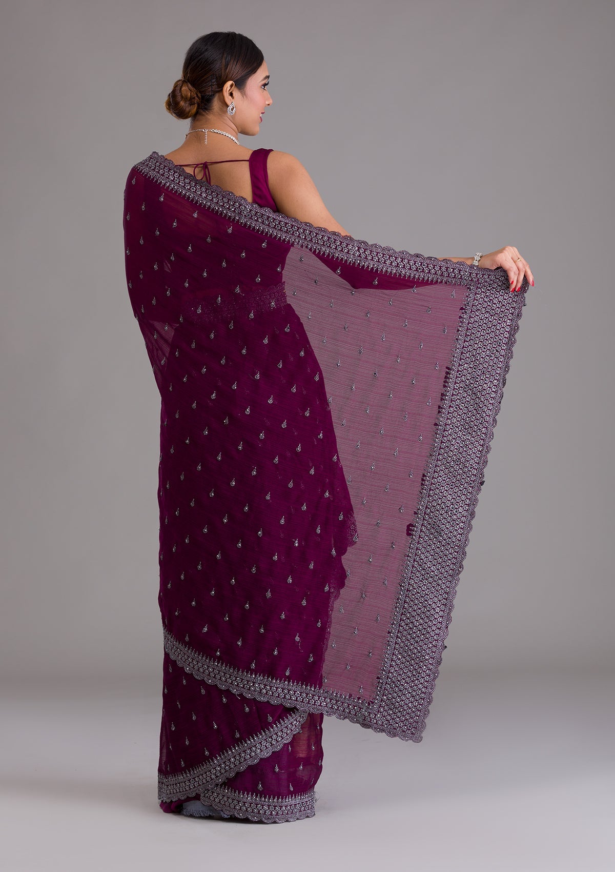 Wine Stonework Georgette Designer Saree