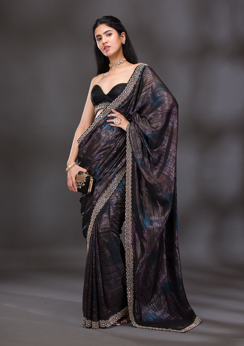 Wine Stonework Shimmer Saree