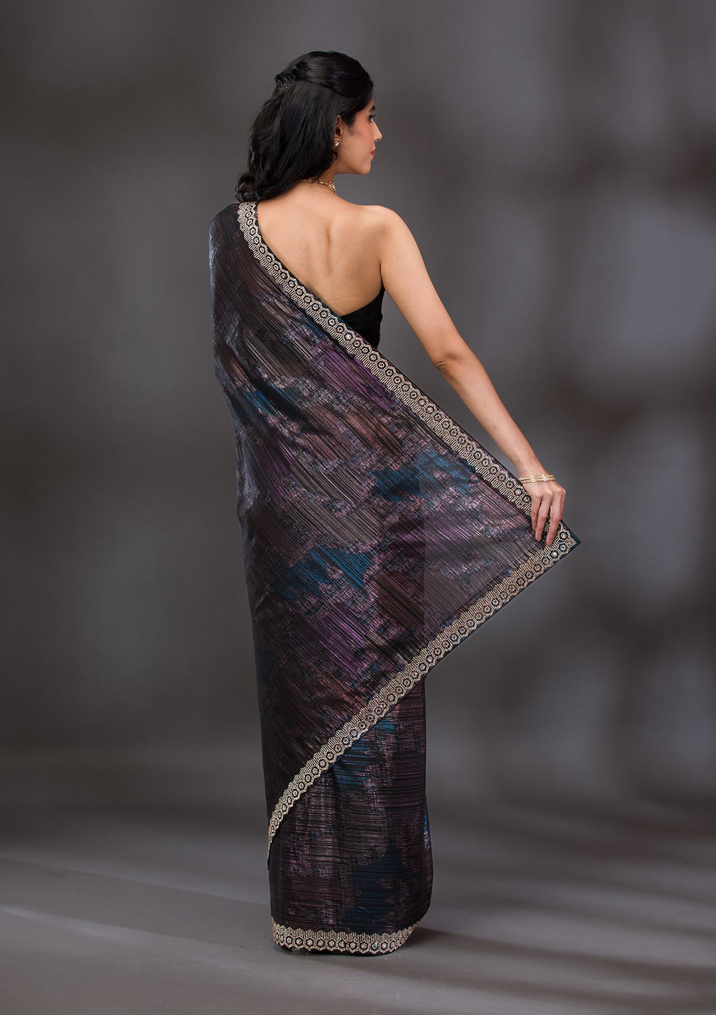 Wine Stonework Shimmer Saree