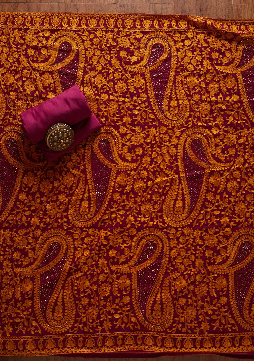 Wine Swarovski Georgette Unstitched Salwar Suit