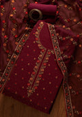 Wine Threadwork Georgette Unstitched Salwar Suit