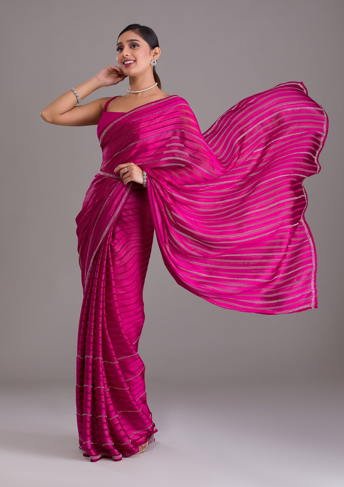 Pink Swarovski Georgette Designer Saree