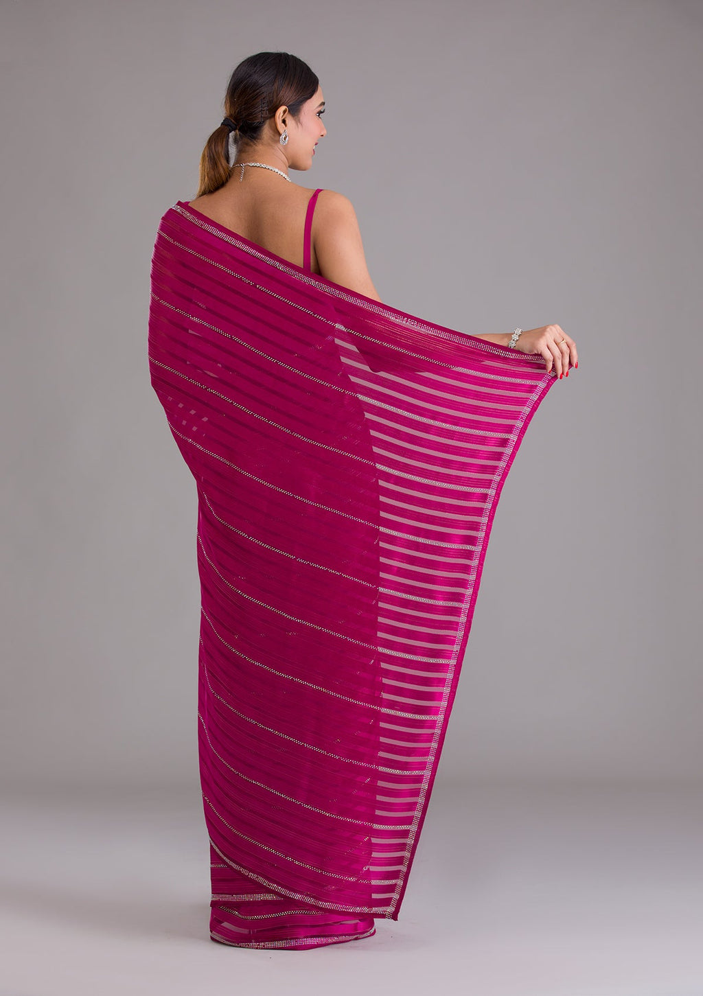 Pink Swarovski Georgette Designer Saree