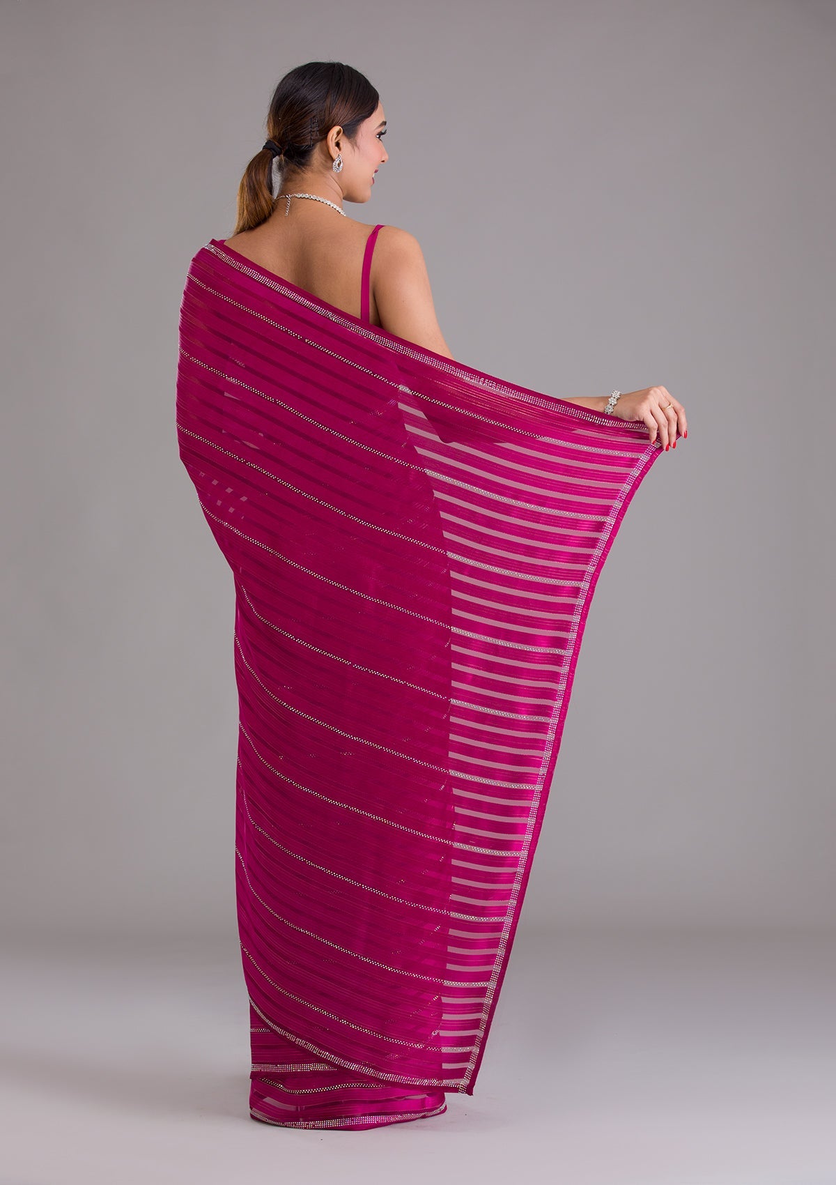 Pink Swarovski Georgette Designer Saree