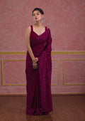 Wine Swarovski Georgette Designer Saree