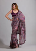 Wine Swarovski Semi Crepe Saree