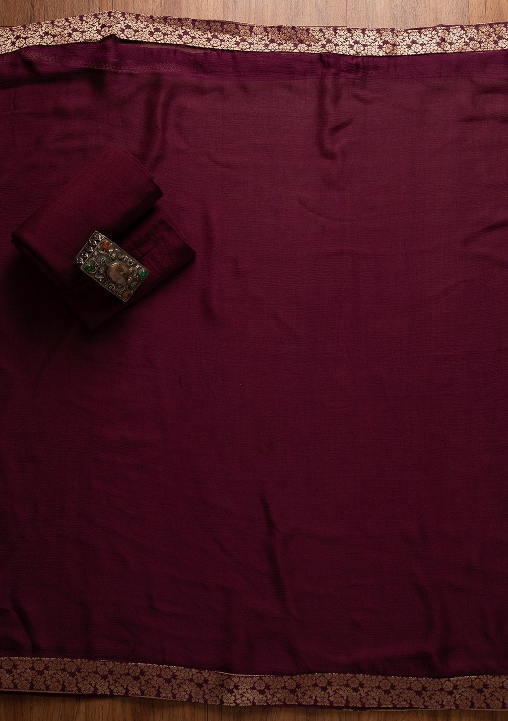 Wine Swarovski Satin Unstitched Salwar Suit