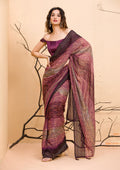 Wine Glitter Satin Saree
