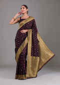 Wine Swarovski Banarasi Silk  Saree