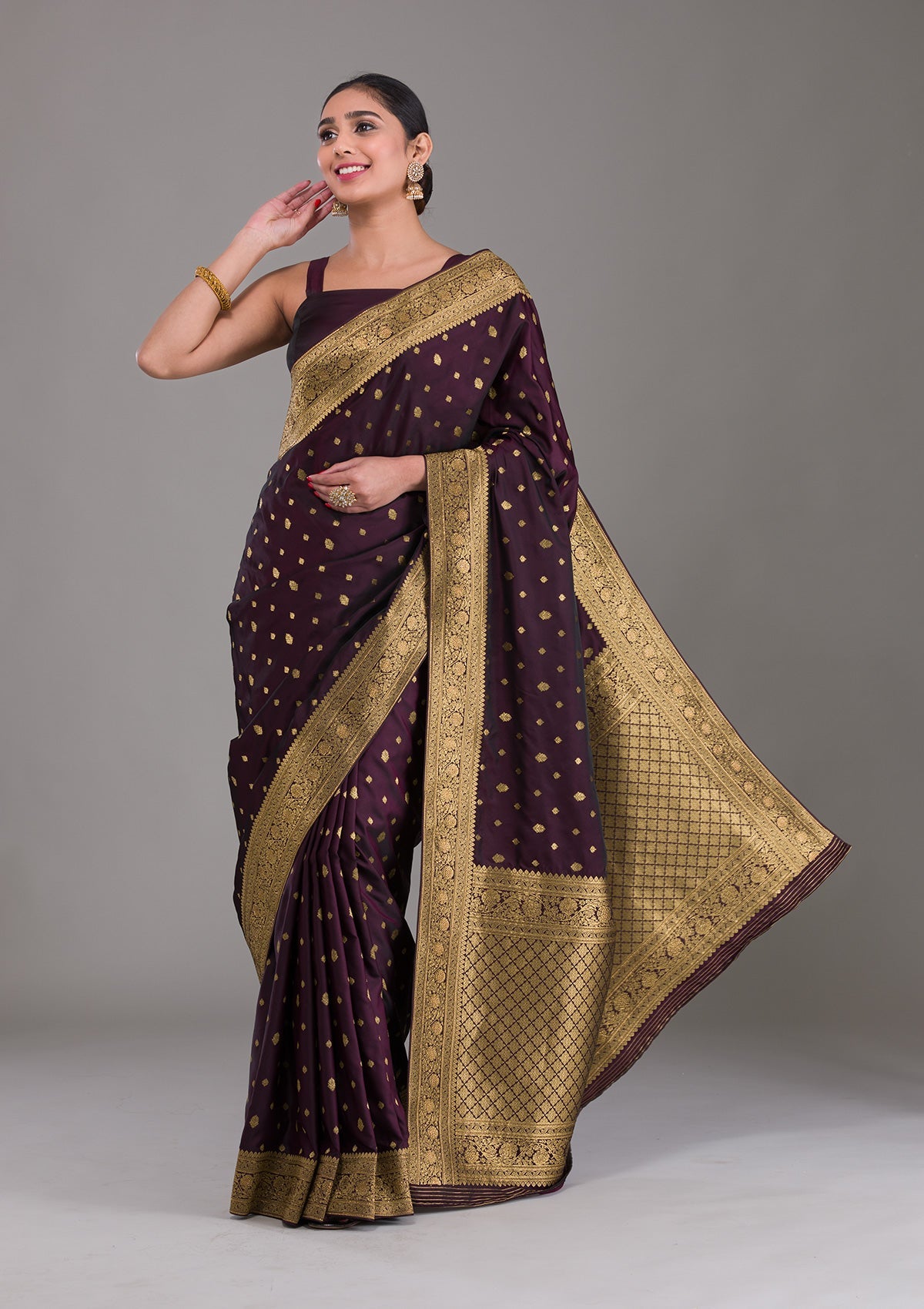 Wine Swarovski Banarasi Silk  Saree