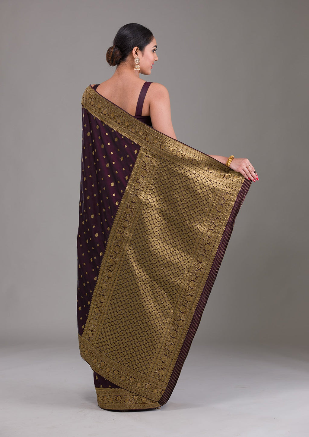 Wine Swarovski Banarasi Silk  Saree