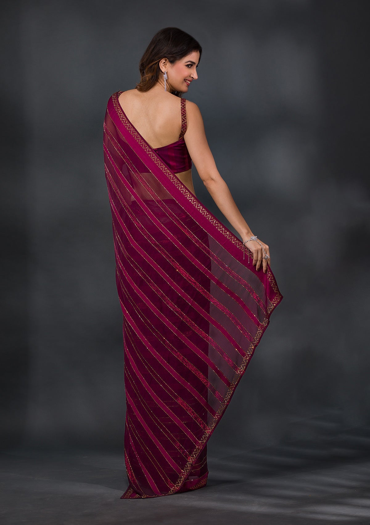 Wine Swarovski Georgette Saree