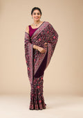 Wine Threadwork Tissue Saree
