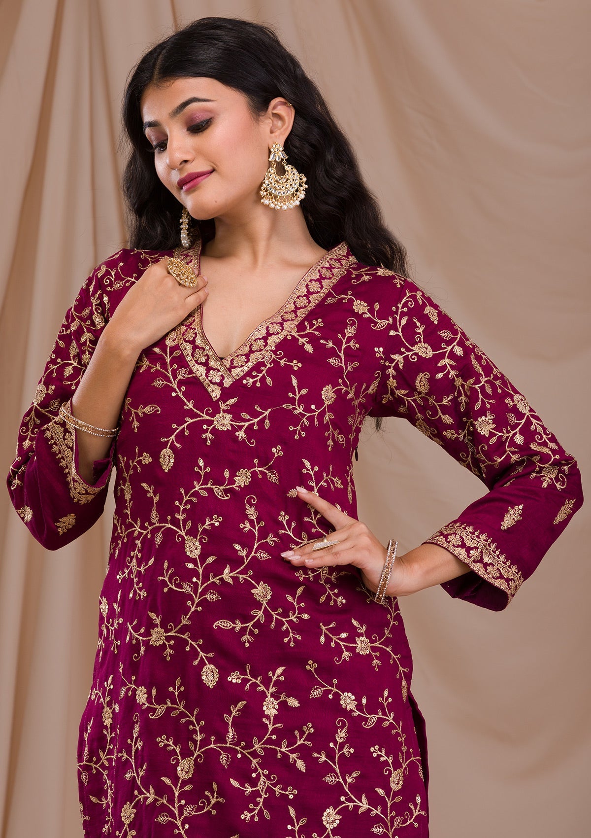 Wine Zariwork Art Silk Readymade Sharara Suit