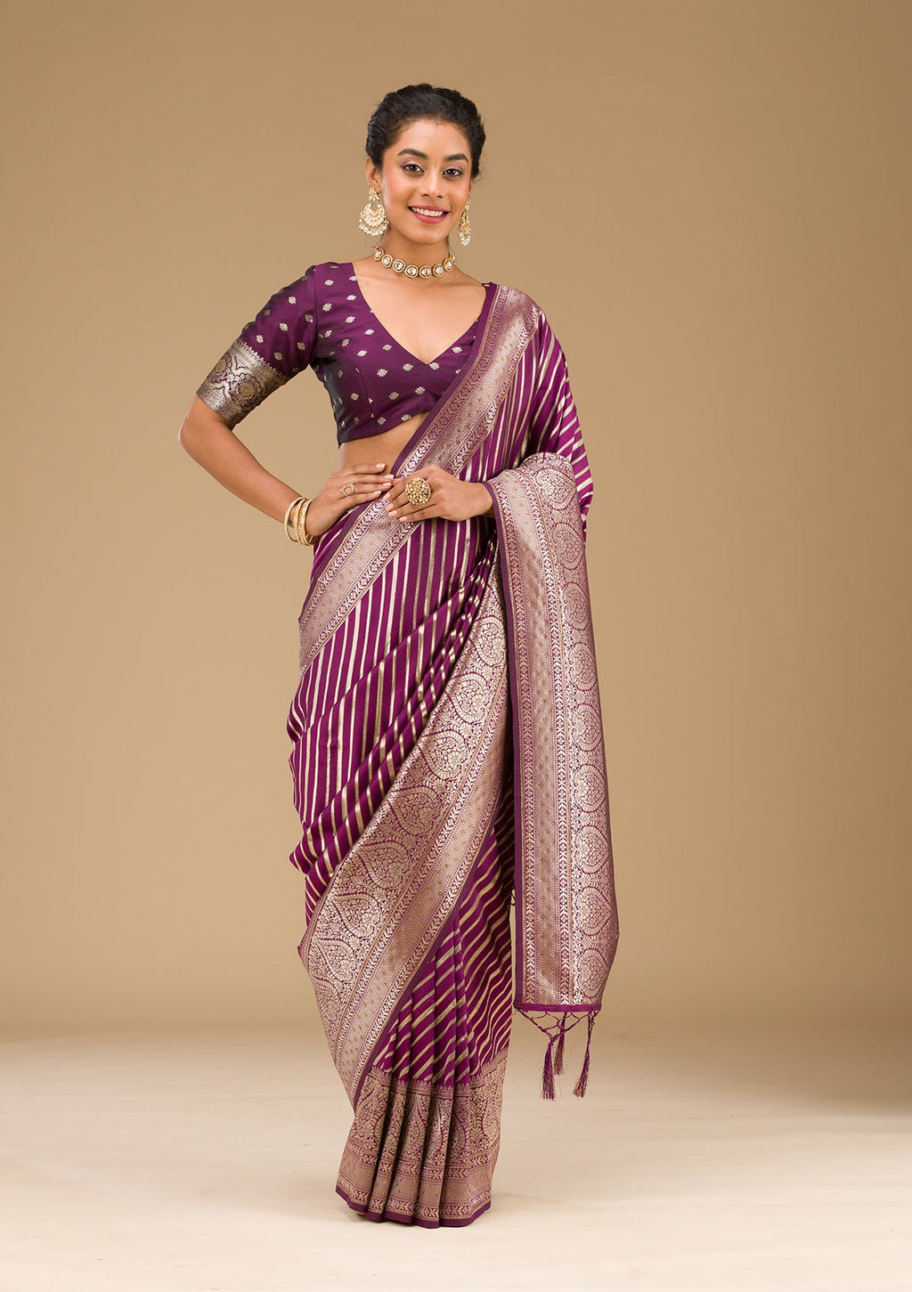 Wine Zariwork Banarasi Saree