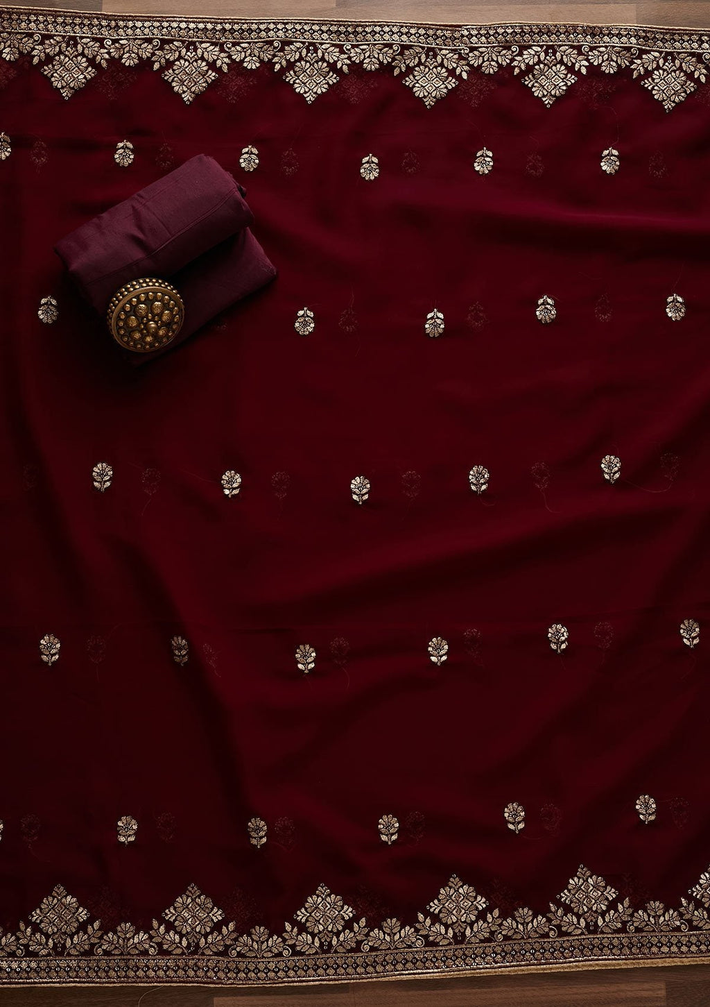 Wine Zariwork Georgette Unstitched Salwar Suit