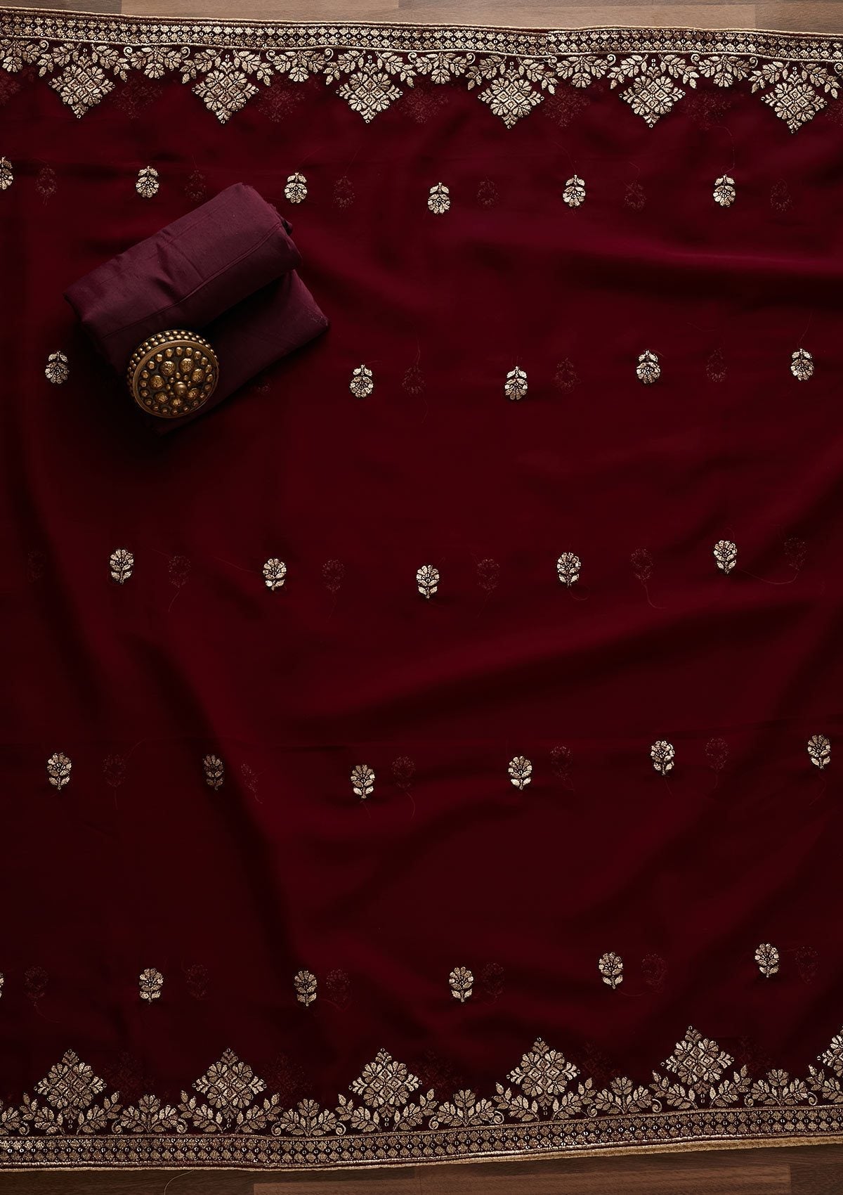 Wine Zariwork Georgette Unstitched Salwar Suit