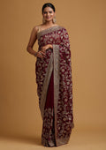 Wine Zariwork Georgette Designer Saree