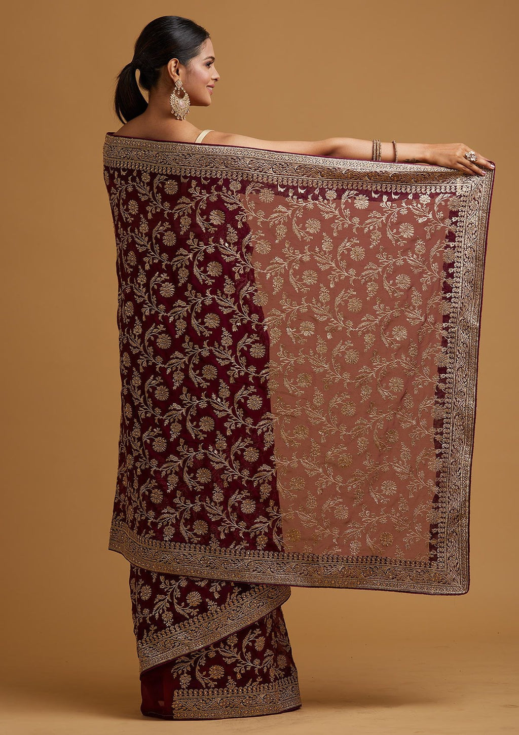 Wine Zariwork Georgette Designer Saree