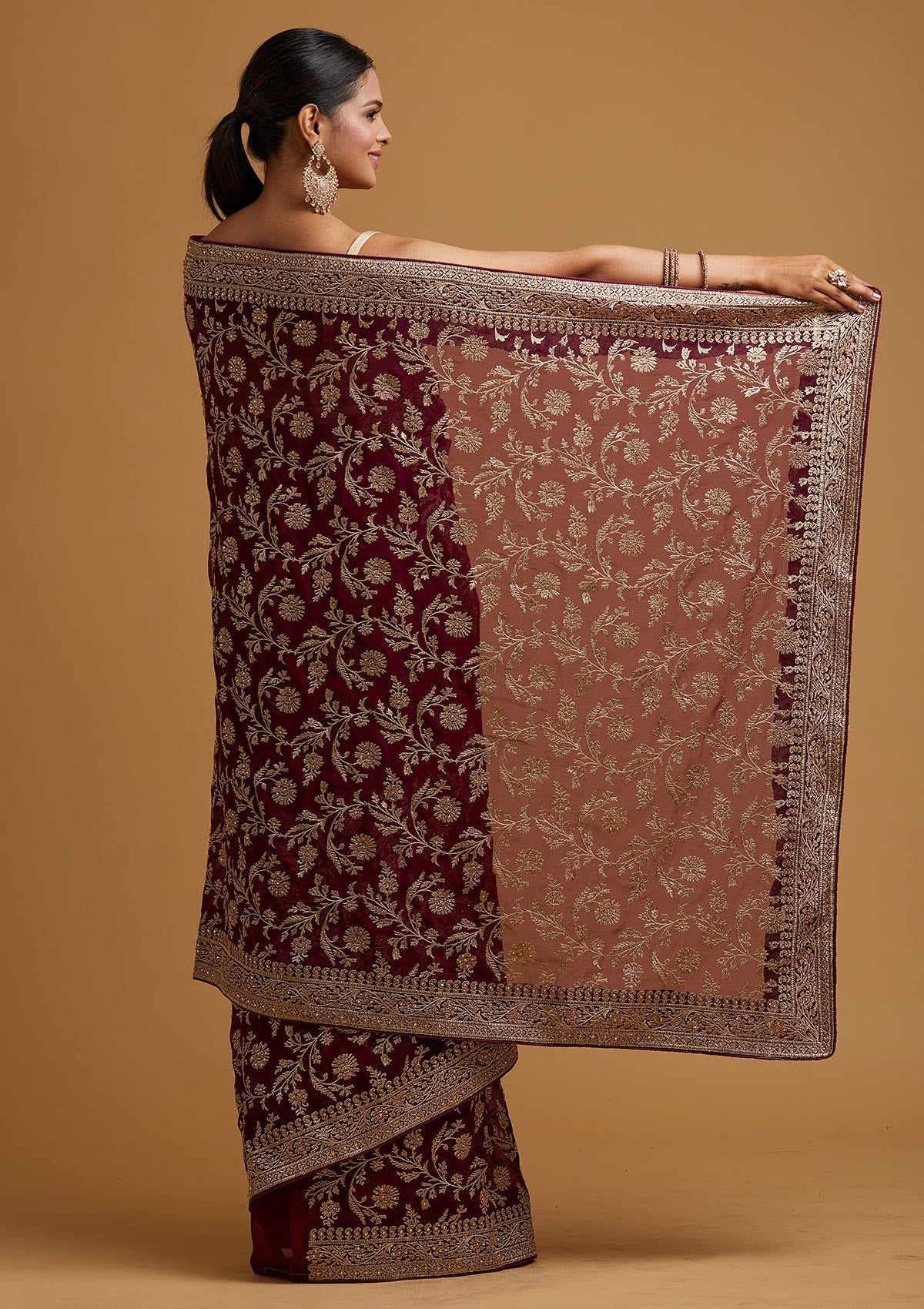 Wine Zariwork Georgette Designer Saree