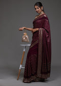 Wine Sequins Georgette Designer Saree