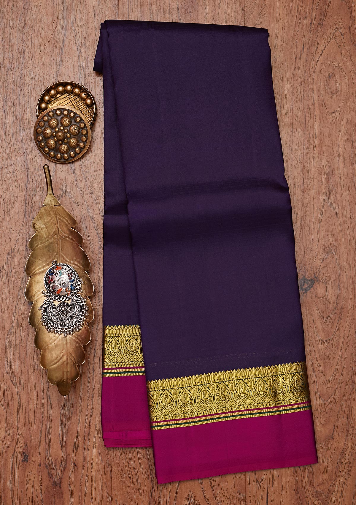 Wine Zariwork Pure Silk Unstitched Saree