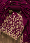 Wine Zariwork Art Silk Unstitched Salwar Suit