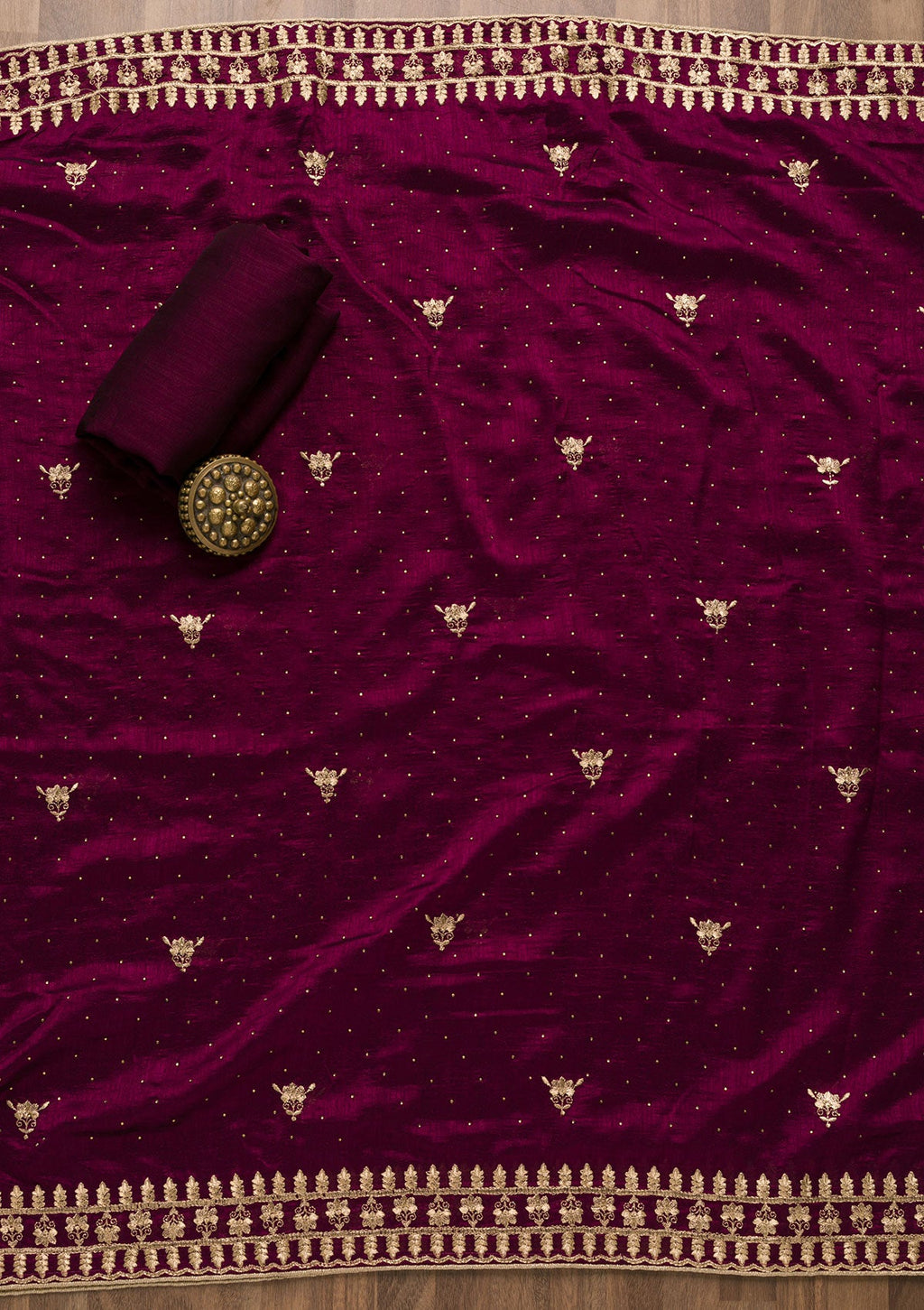 Wine Zariwork Art Silk Unstitched Salwar Suit