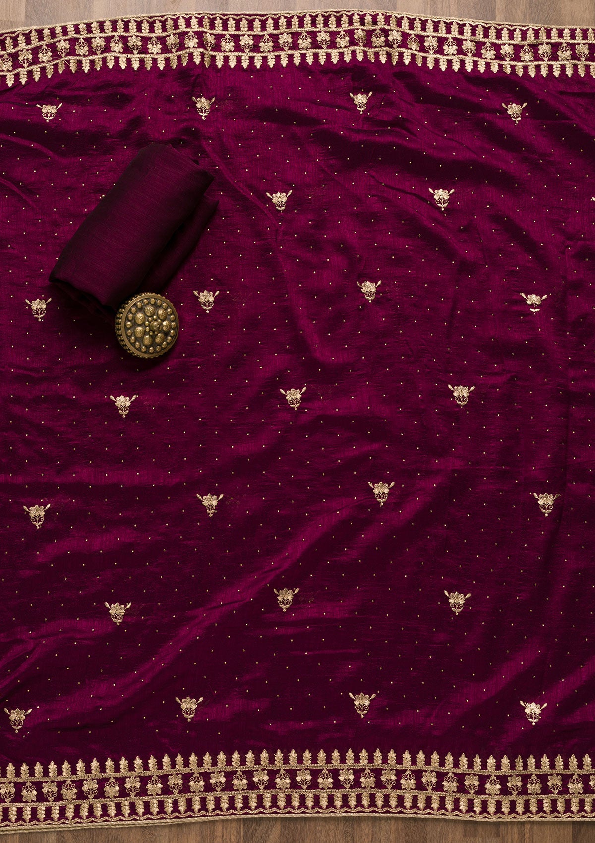 Wine Zariwork Art Silk Unstitched Salwar Suit
