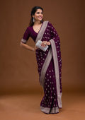 Wine Zariwork Raw Silk Saree