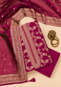Wine Zariwork Satin Unstitched Salwar Suit