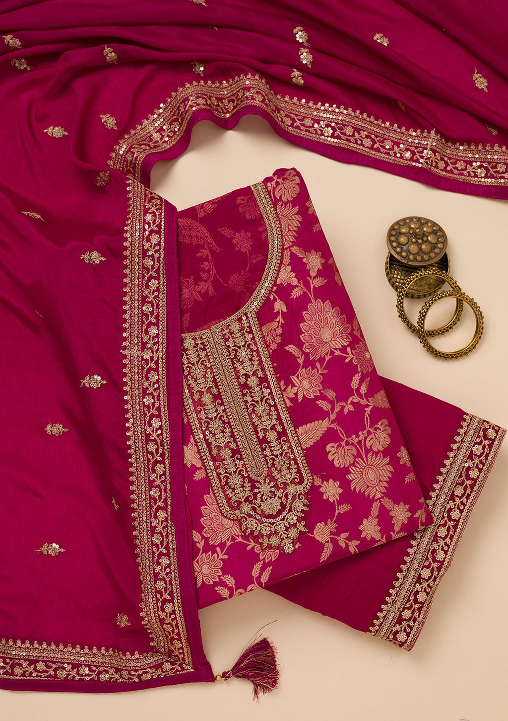Wine Zariwork Tissue Unstitched Salwar Suit