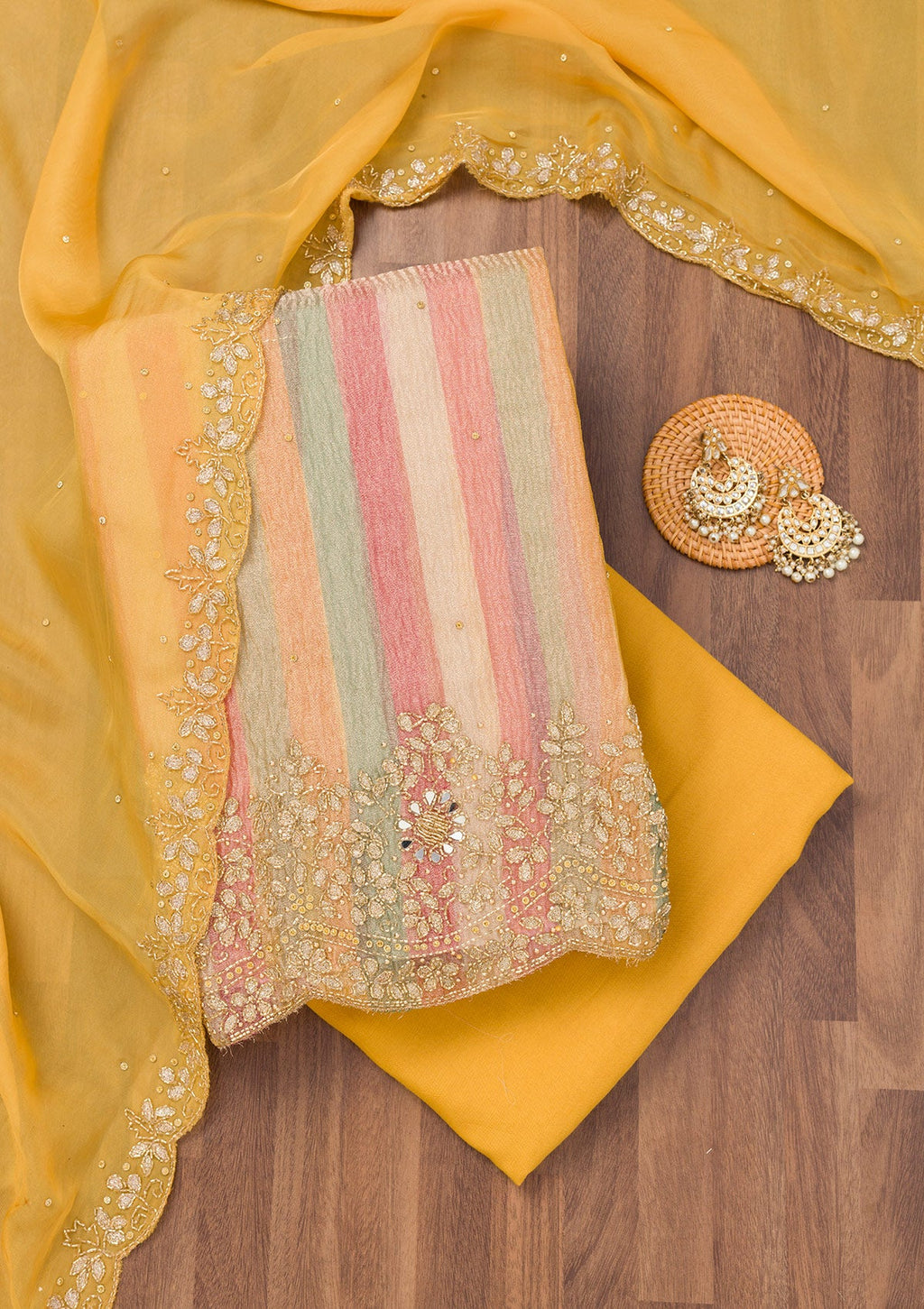 Yellow Cutdana Tissue Unstitched Salwar Suit