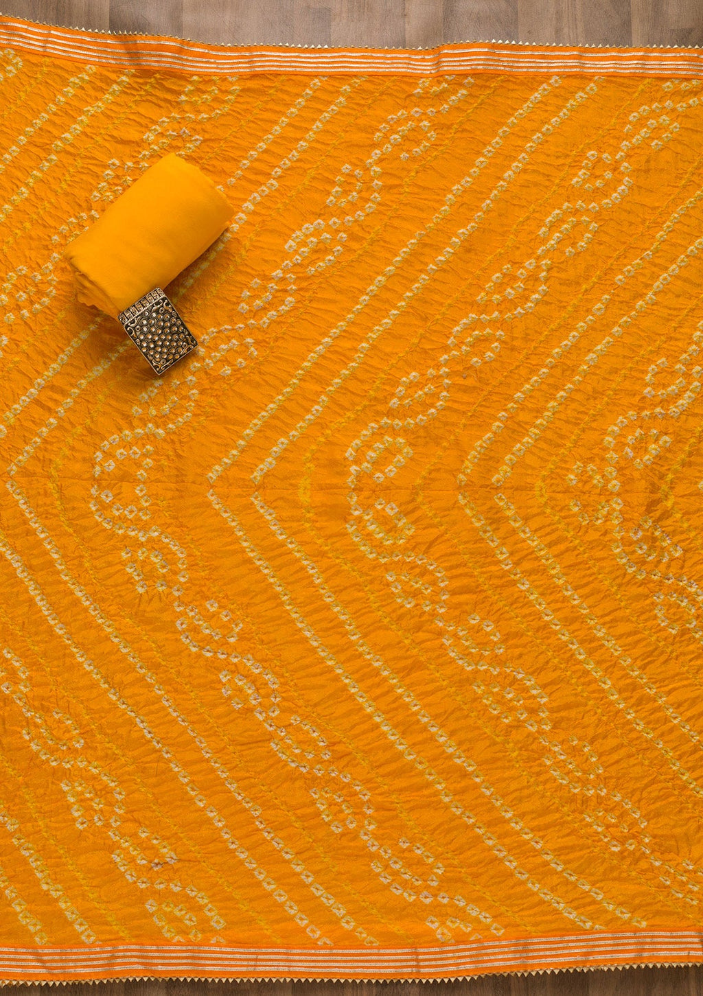 Yellow Bandhani Georgette Unstitched Salwar Suit